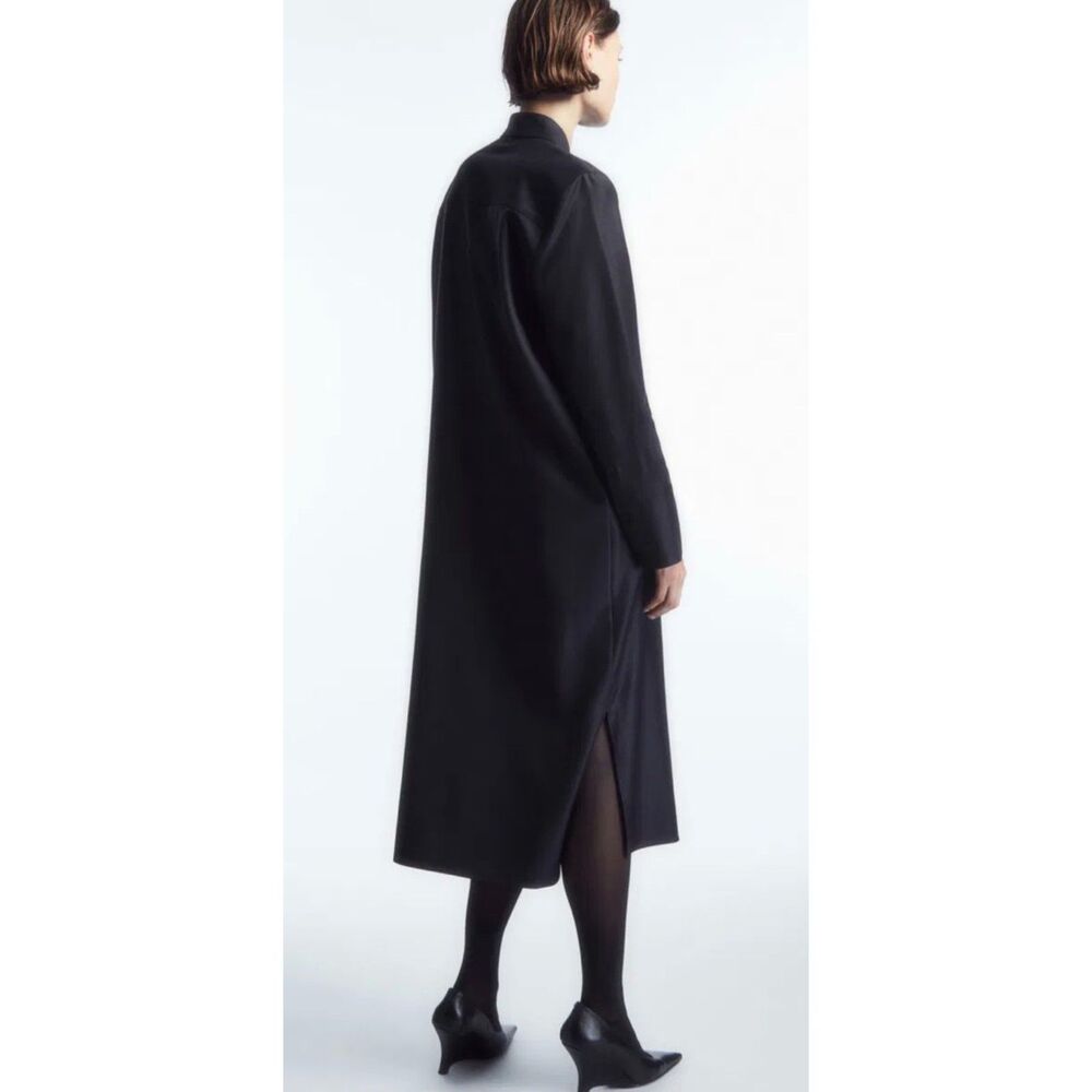 COS Navy Wool Midi Collar Long Sleeve Dress Size 4 - Picture 2 of 9